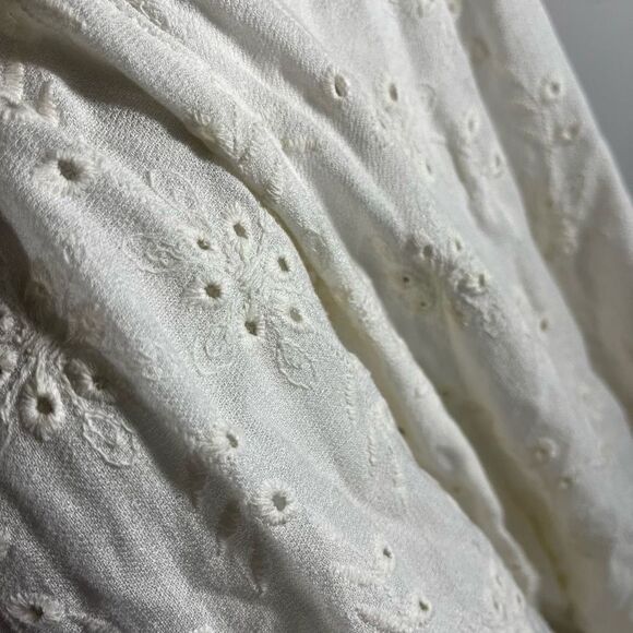 LOVESTITCH BOHO OFF WHITE IVORY EYELET PEASANT BLOUSE M - Picture 8 of 13